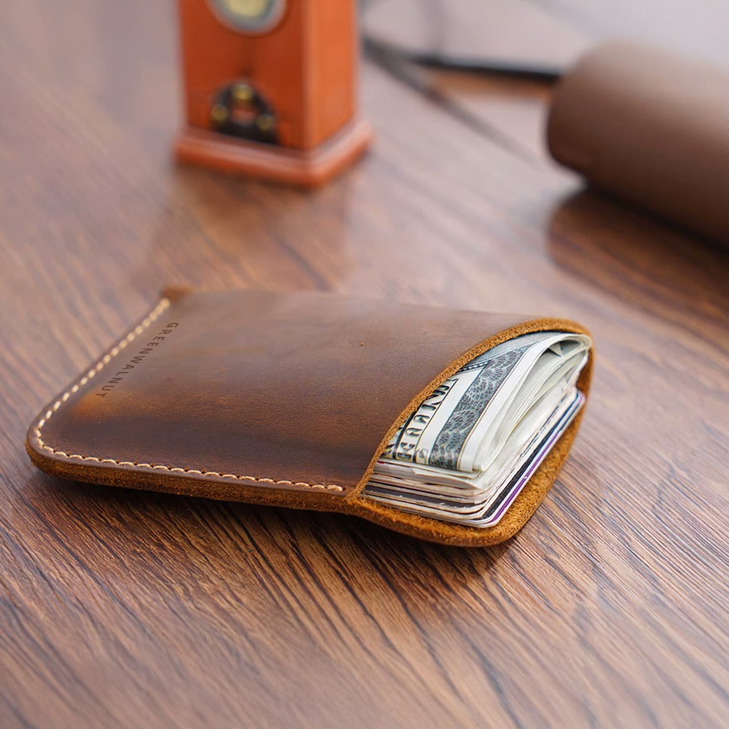 Minimalist Pure Leather Card Holder | Slim Handmade Leather Wallet