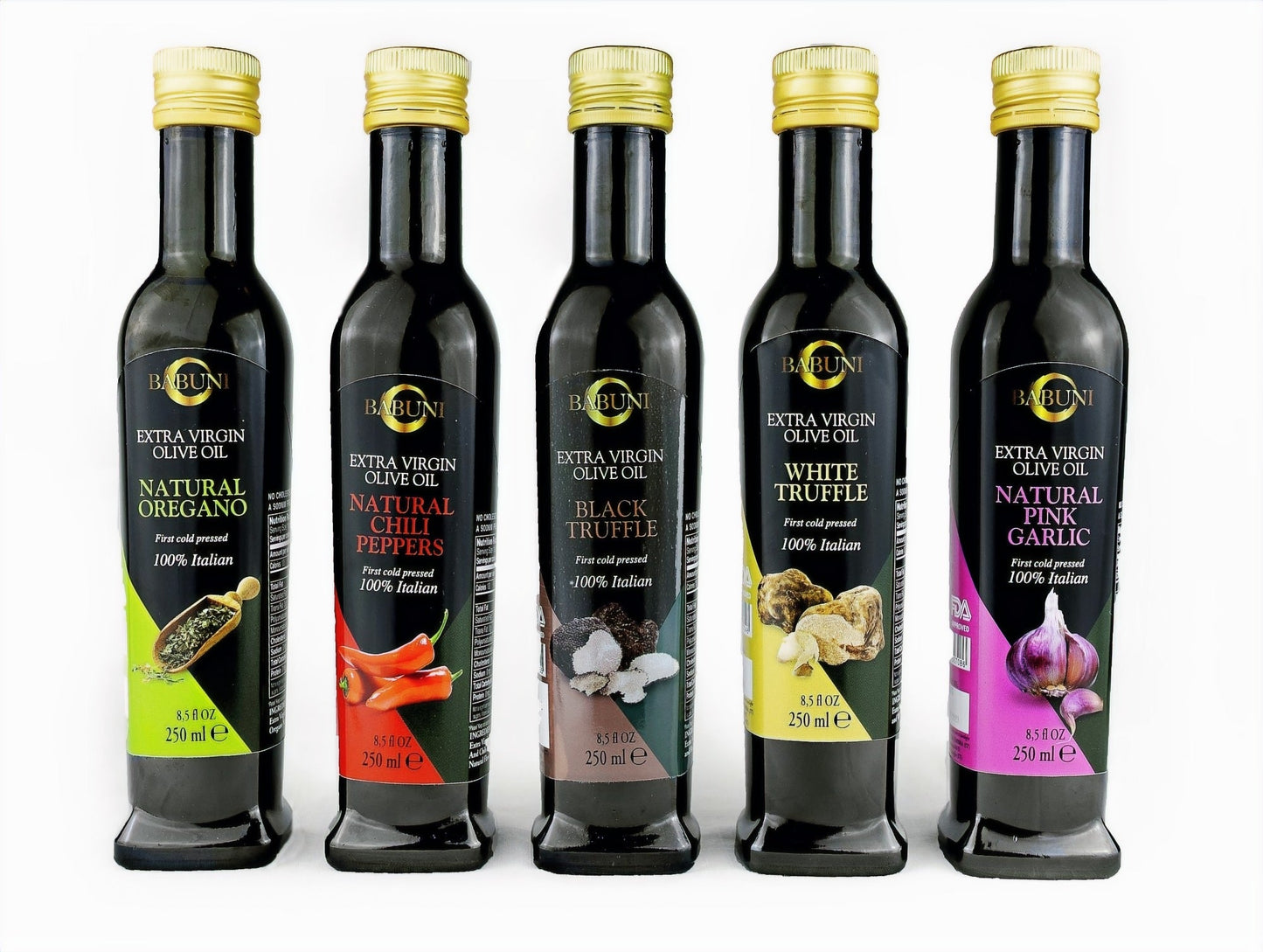 5 Flavored Oil Set (finishing oil) Non GMO, Cold Pressed, 100% Italian