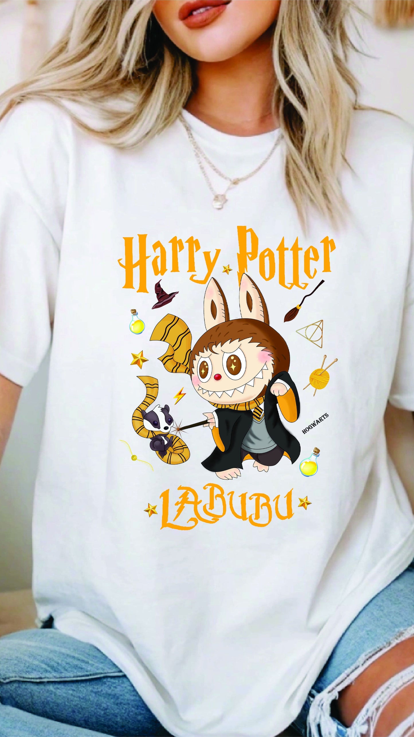 [Kid size] Harry Potter Labubu Kids T-Shirt – Cute Wizard Graphic Tee, 100% Cotton