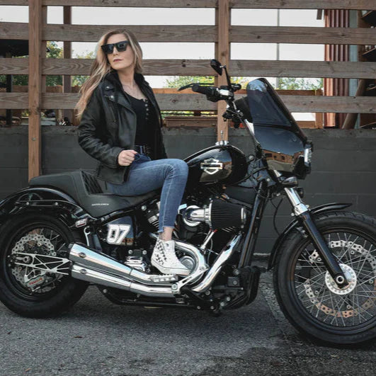 Open Road Women's Hooded Classic Leather Motorcycle Jacket