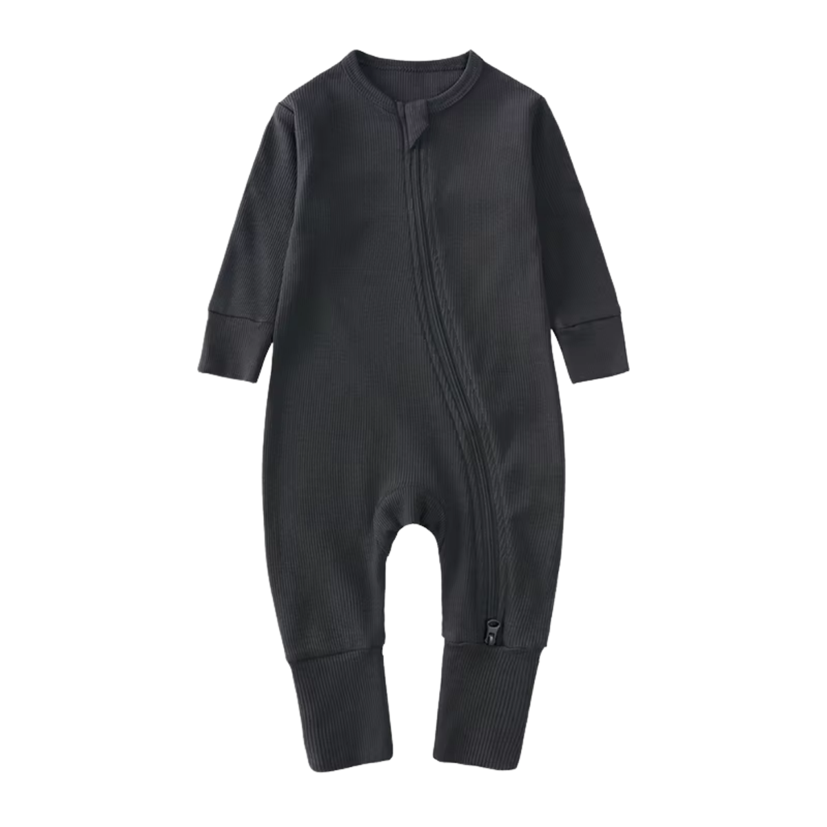 Coal - Long Sleeve Ribbed Bamboo Sleep + Play Romper