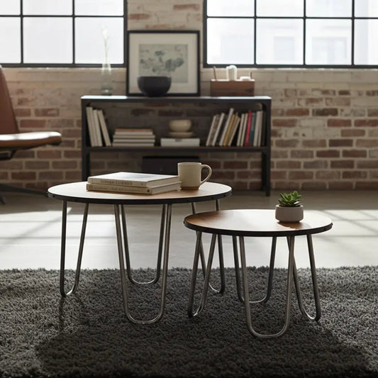 Tables basses en bois de manguier patte en épingle ensemble de 2