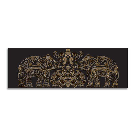 Lucky Trunk Up Elephants- Wildlife Canvas-Gold varnish