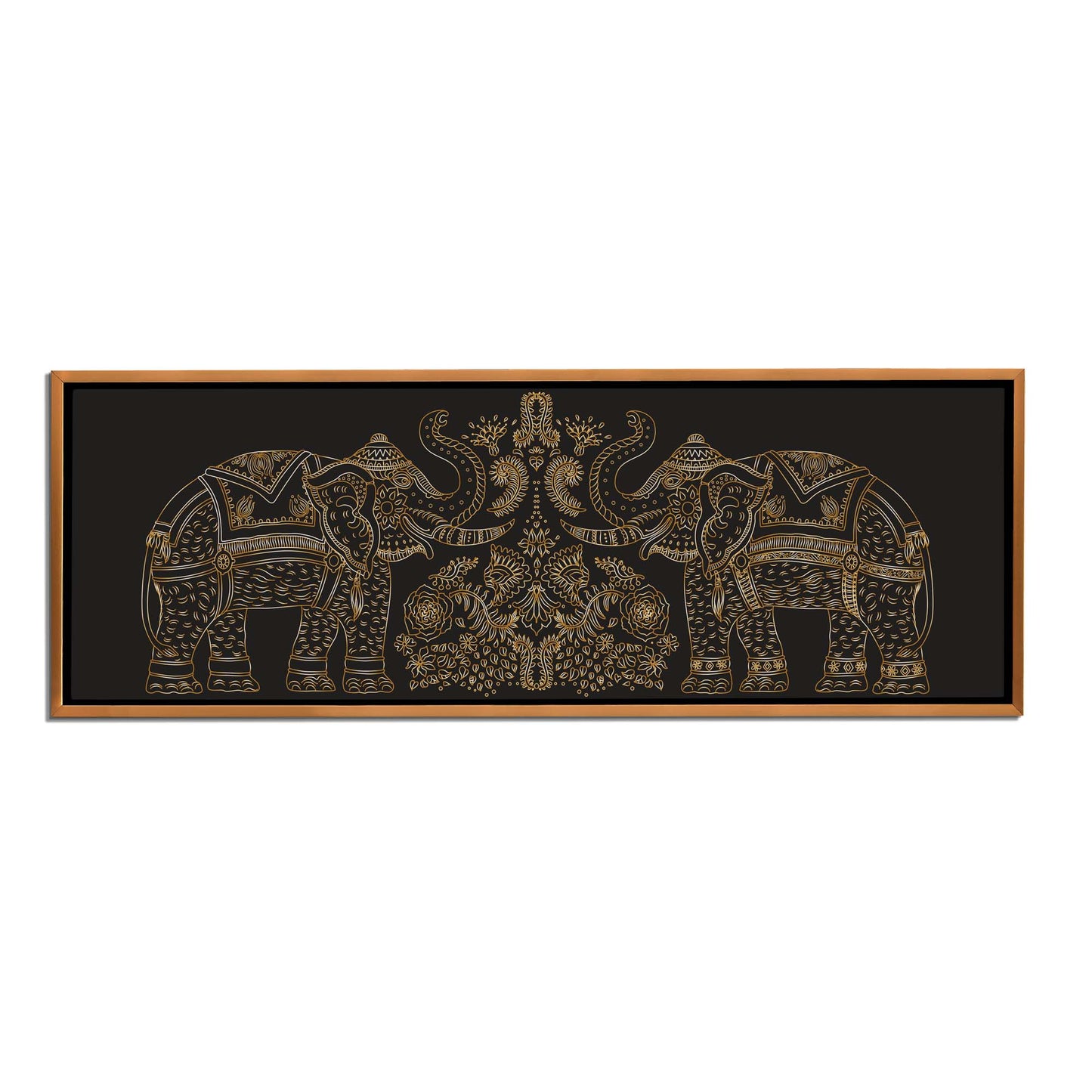 Lucky Trunk Up Elephants- Wildlife Canvas-Gold varnish