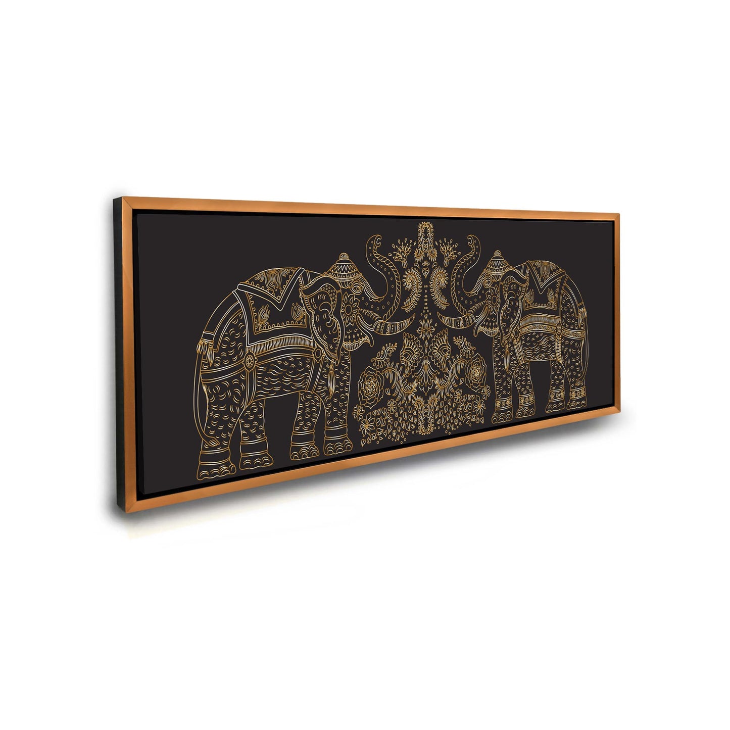 Lucky Trunk Up Elephants- Wildlife Canvas-Gold varnish