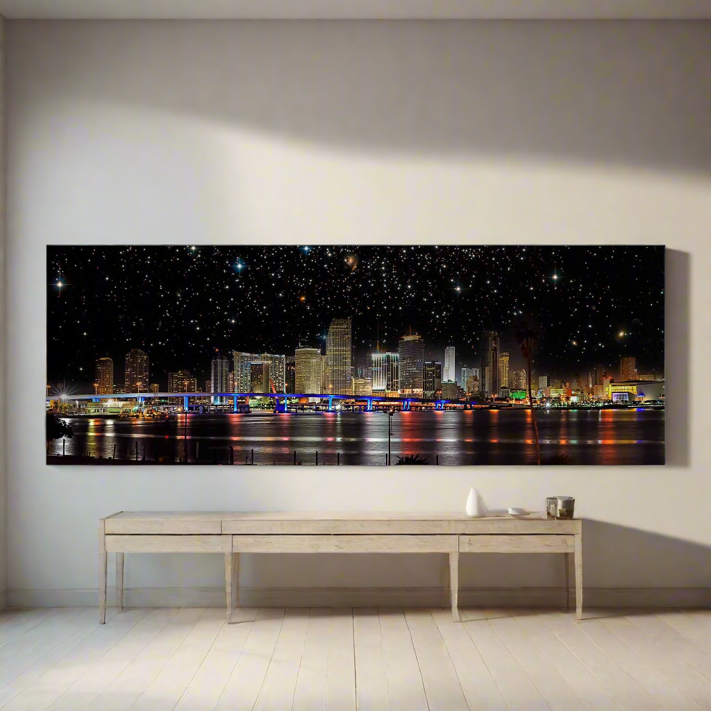 Miami at night- City Skyline - Canvas Wall Decor- RGB varnish