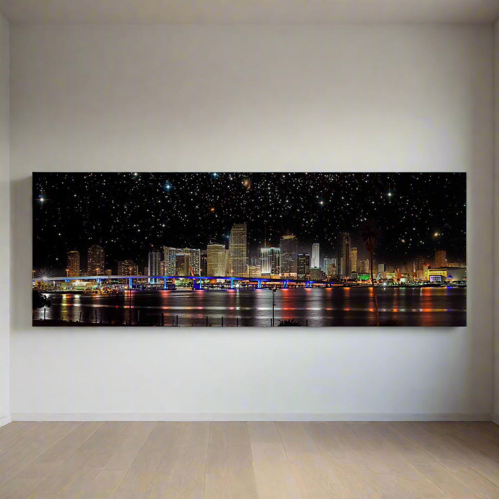 Miami at night- City Skyline - Canvas Wall Decor- RGB varnish