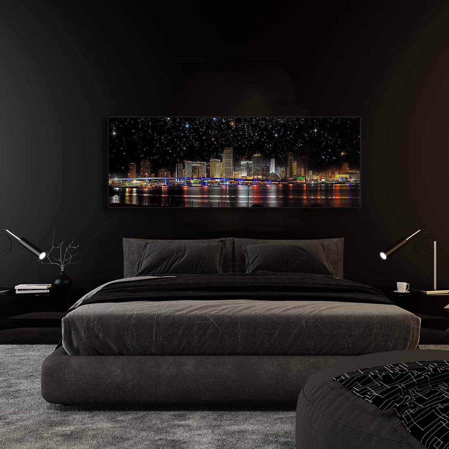 Miami at night- City Skyline - Canvas Wall Decor- RGB varnish