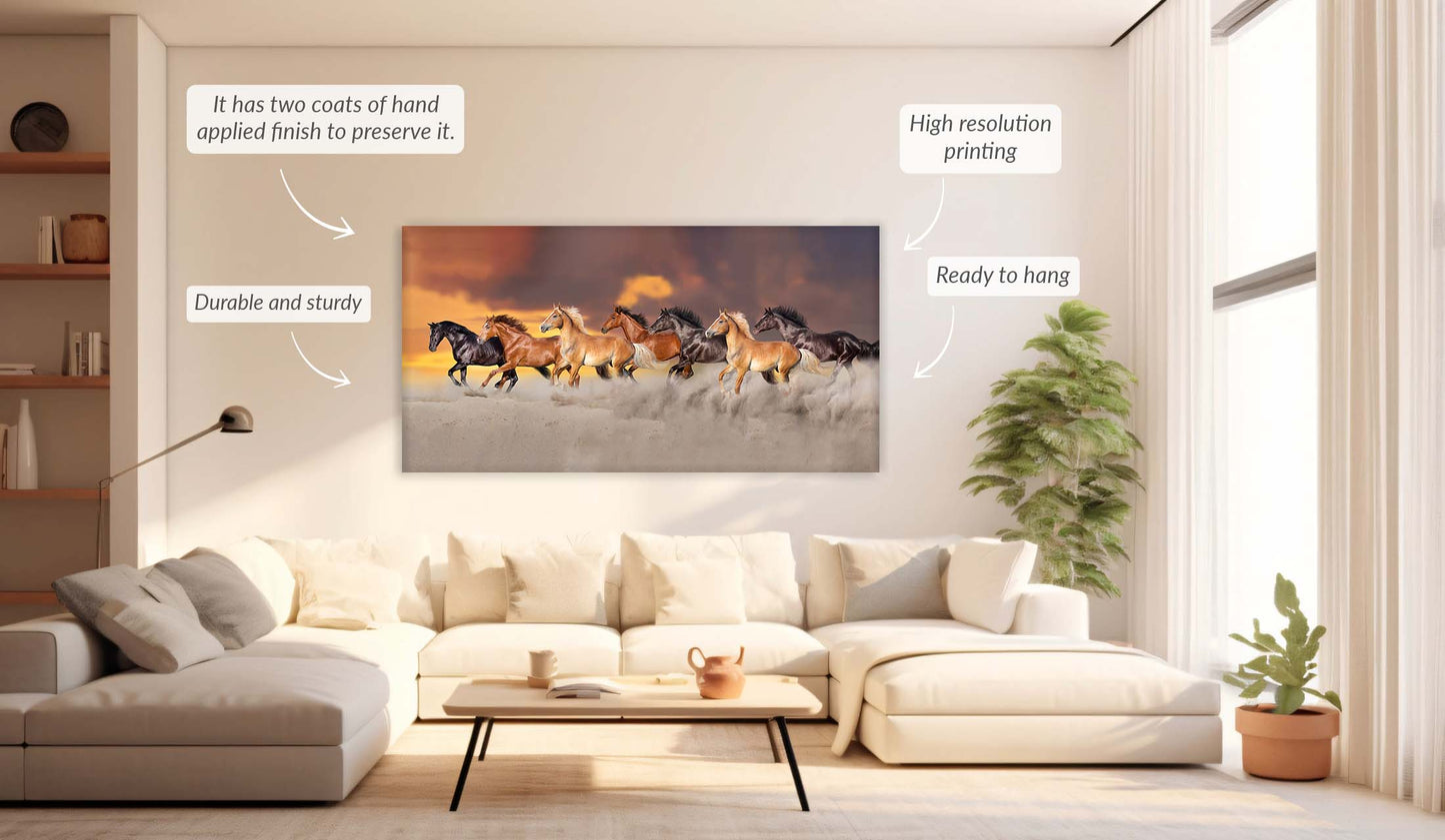 wall art-Team of 7 Horses- Wildlife Canvas Art