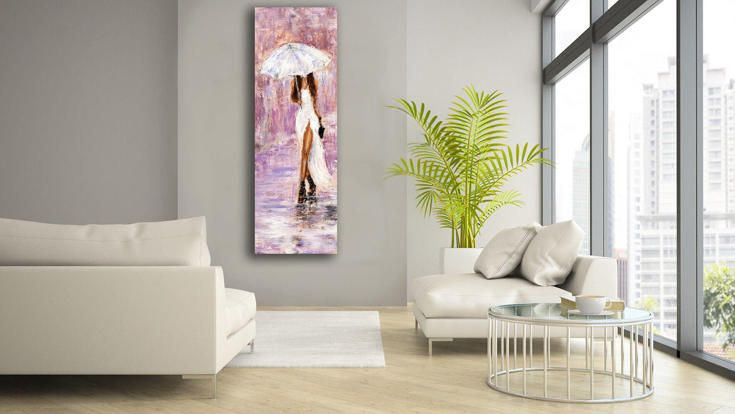 Canvas Wall Art-Lady with umbrella in pink