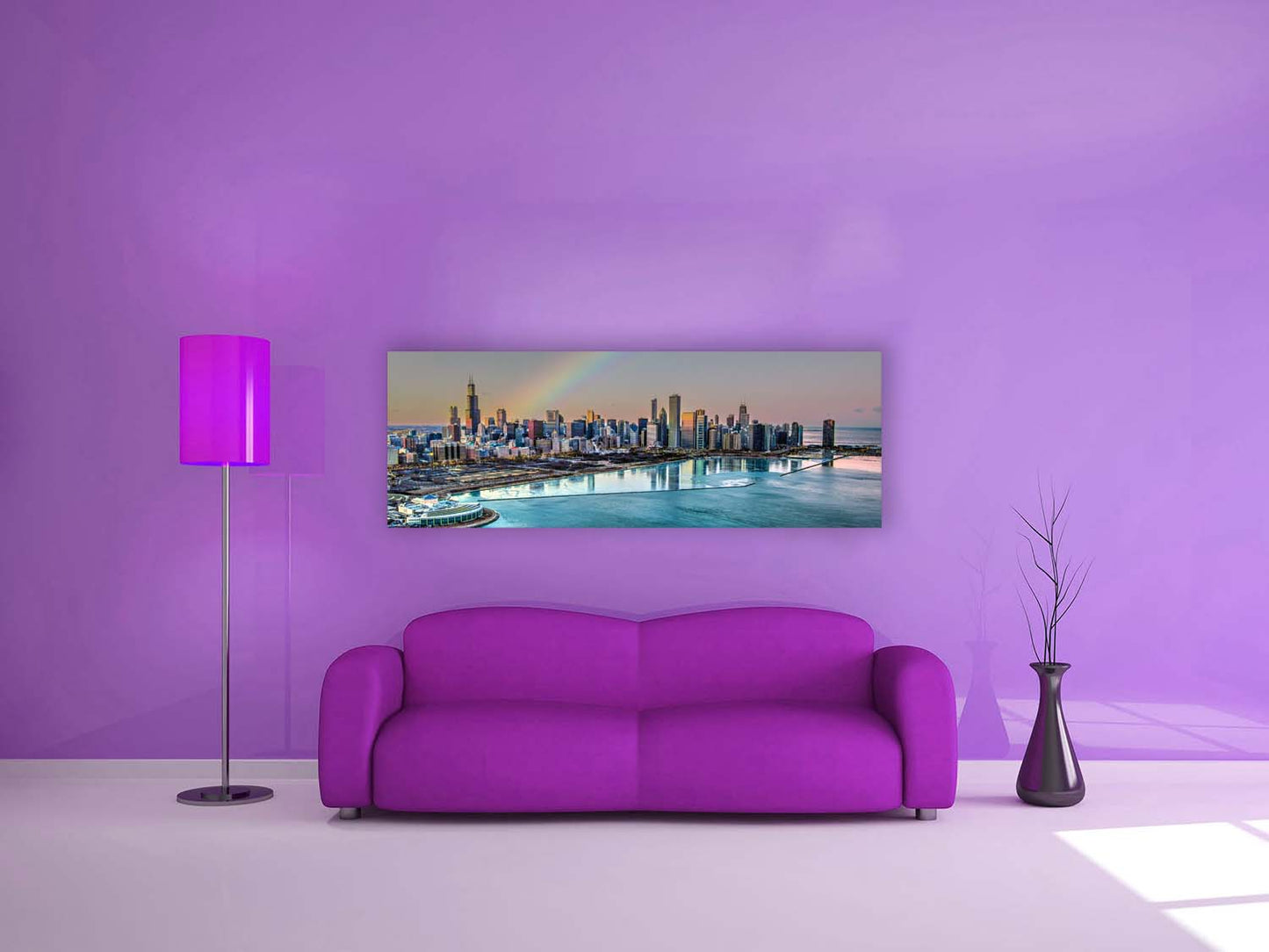 Chicago Bay at Night-City skyline-Large Canvas Wall art