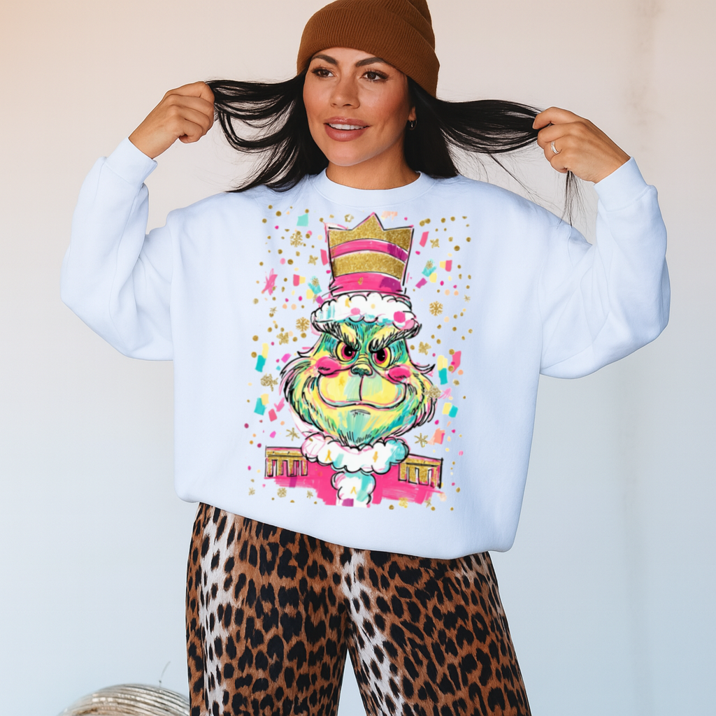 Hoody Crewneck – Grinchh in Gold Crown Christmas Sweatshirt Design