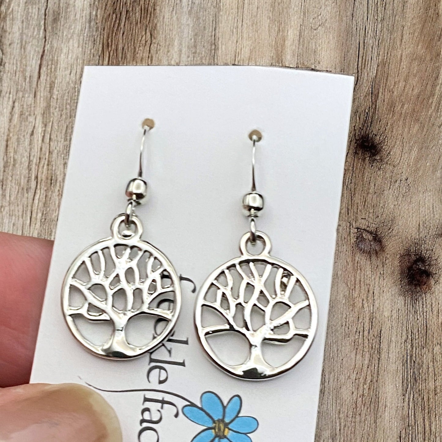 Tree Silhouette Dangle Earrings – Matte & Polished Silver Options