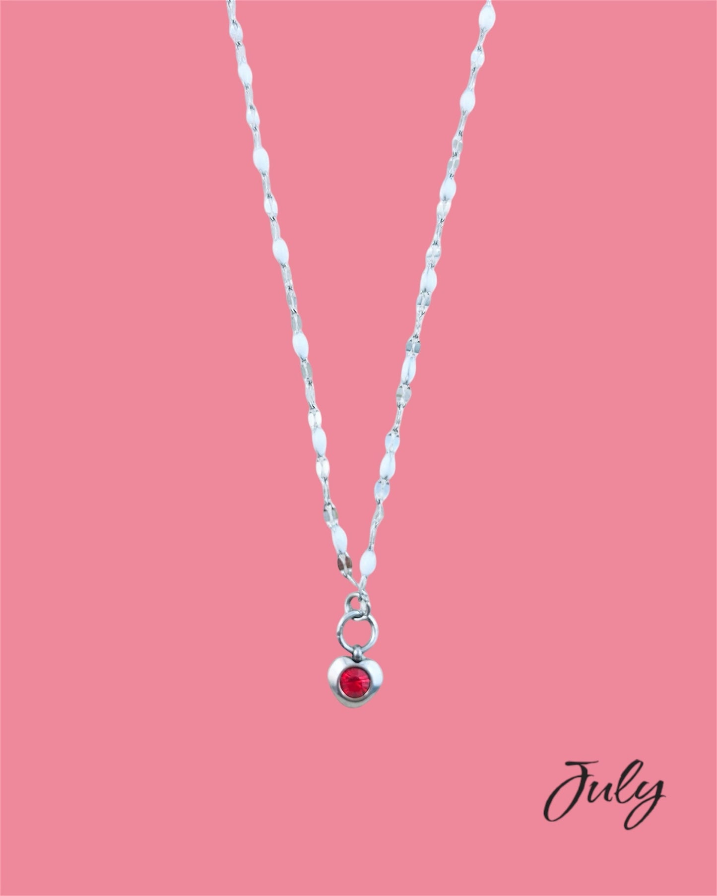 Heart Stone Necklaces in silver - various birthstone colours