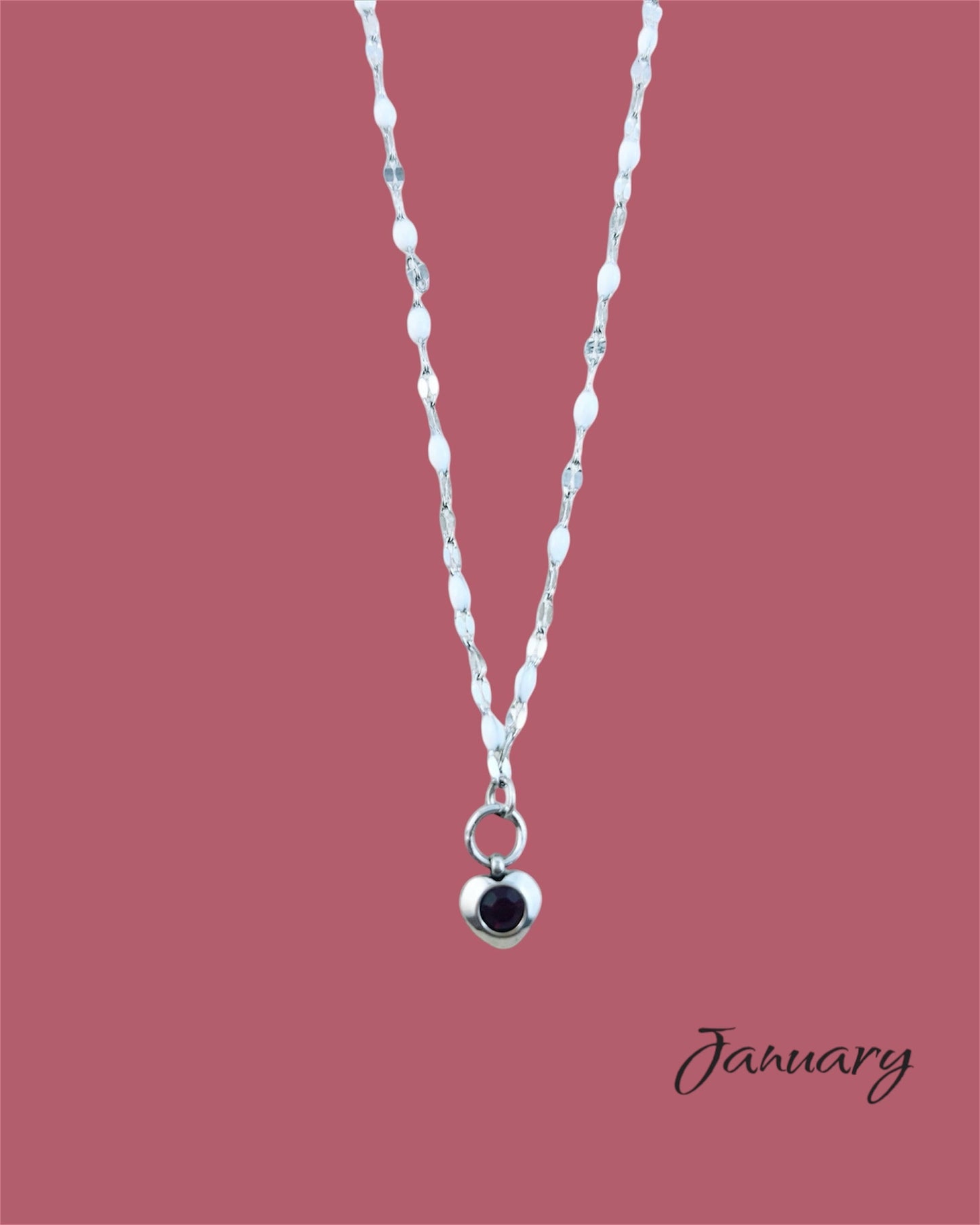 Heart Stone Necklaces in silver - various birthstone colours