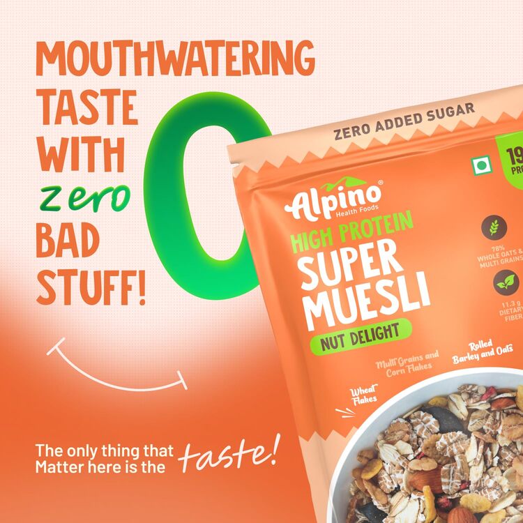 Super Muesli Nut Delight - 69% Whole Grain, 20% Dried Fruits & Nuts, No Sugar Infused Fruits - High Protein, Fibre Source - Premium Breakfast Cereal |
