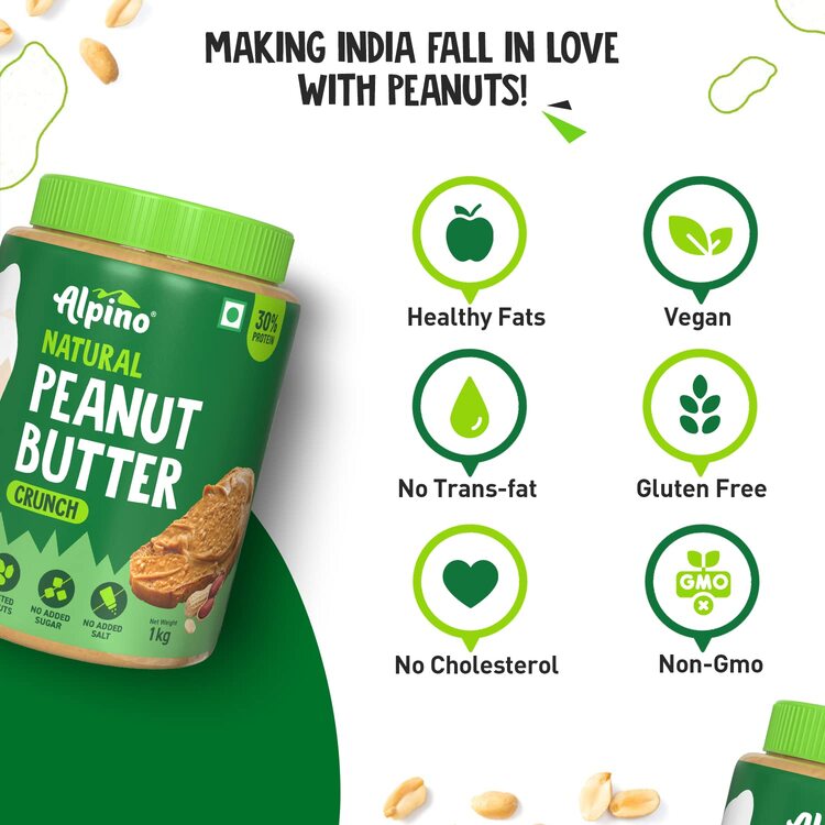 Natural Peanut Butter Smooth, Unsweetened, 100% Roasted Peanuts - 30% Protein, Source of Healthy Fats, No Added Sugar & Salt