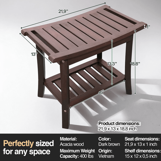 Tranquillo Wood Shower Bench, Shower Stool Wood
