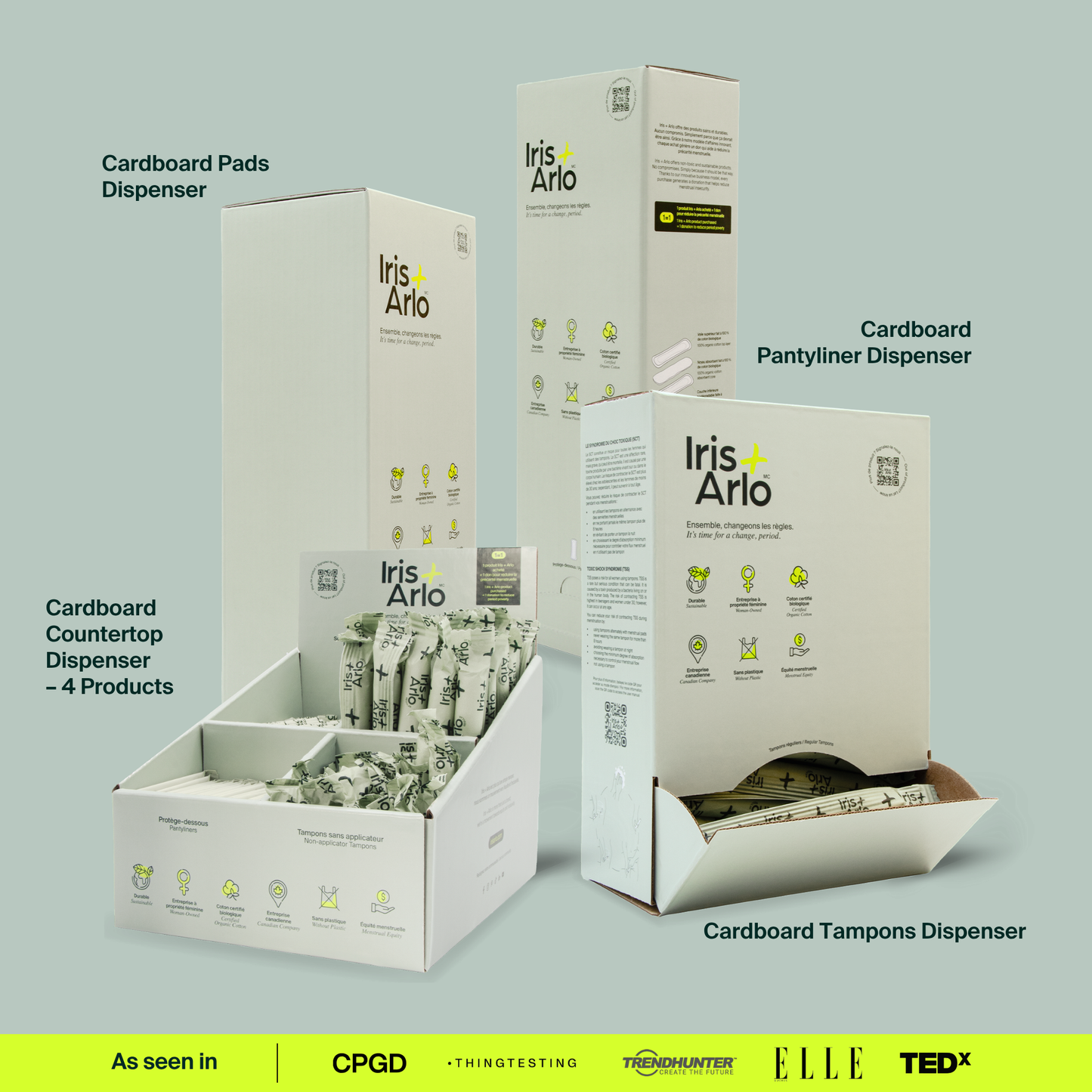 Wall-Mounted Cardboard Dispenser, 100% Organic Cotton Tampons