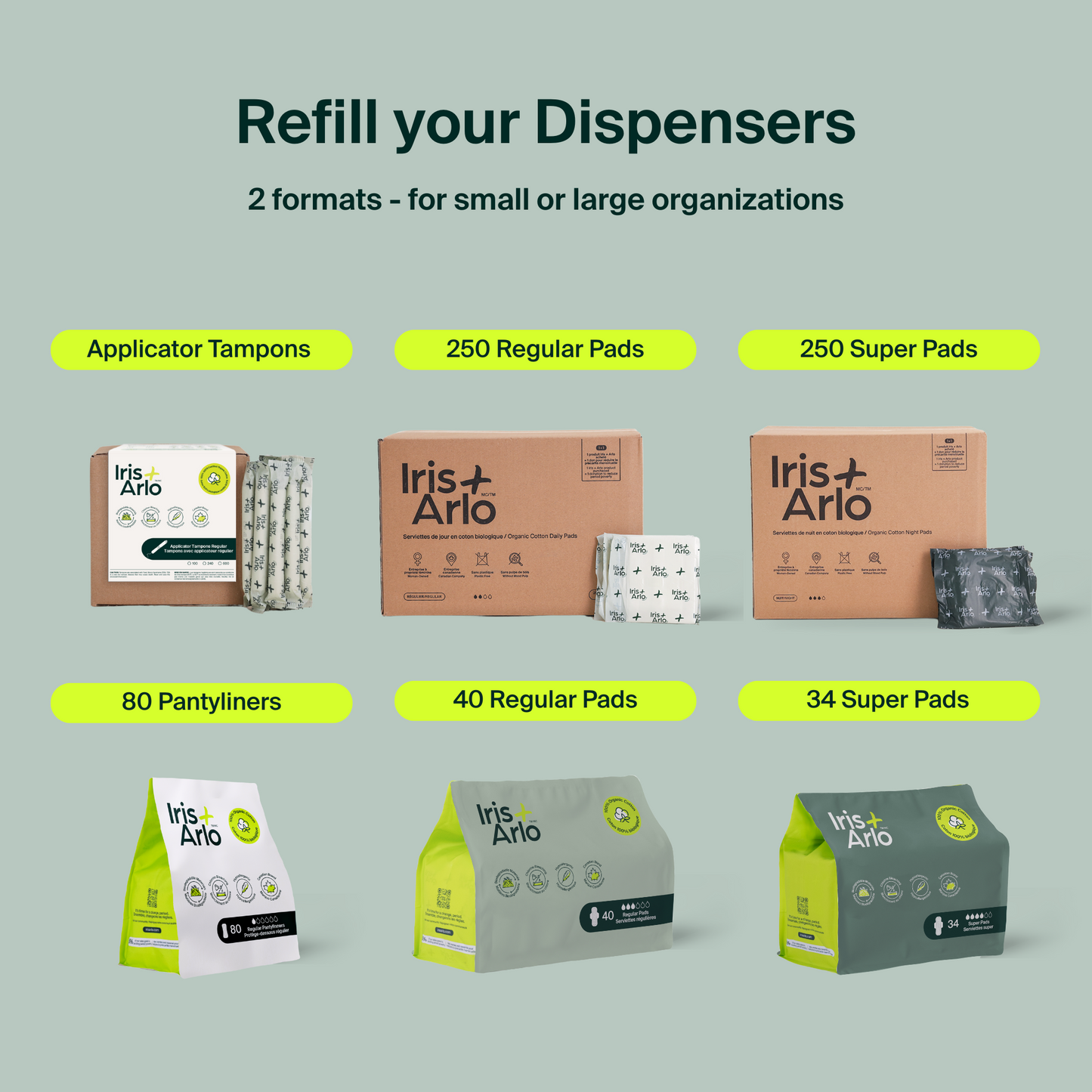 Wall-Mounted Cardboard Dispenser, 100% Organic Cotton Tampons