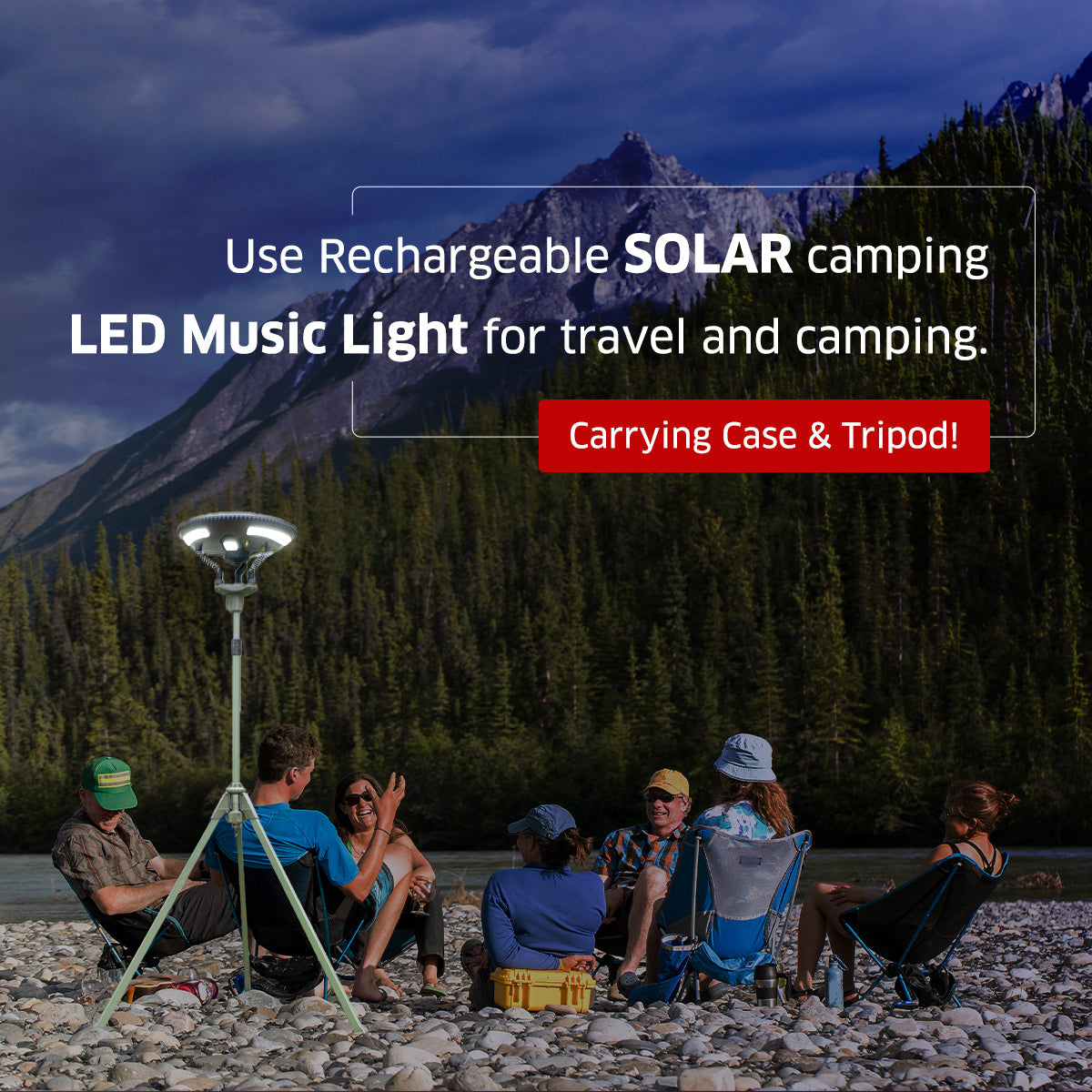 TRU De-LIGHT Singing Music Solar LED Light - Strong BT Speaker/Main Light+3 Detachable Multi Mode Lights/Tripod+Carry Bag