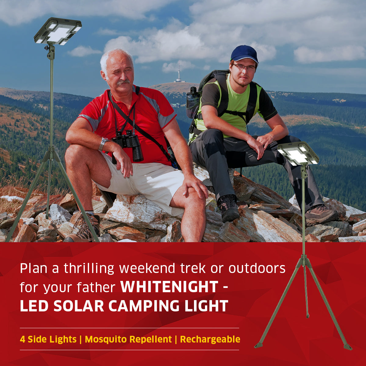 TRU De-LIGHT WHITENIGHT Multipurpose LED Solar / AC / DC - Garden, Camping Main Light + 4 Independent Detachable Multi Mode Side Lights / Tripod + Carrying Bag