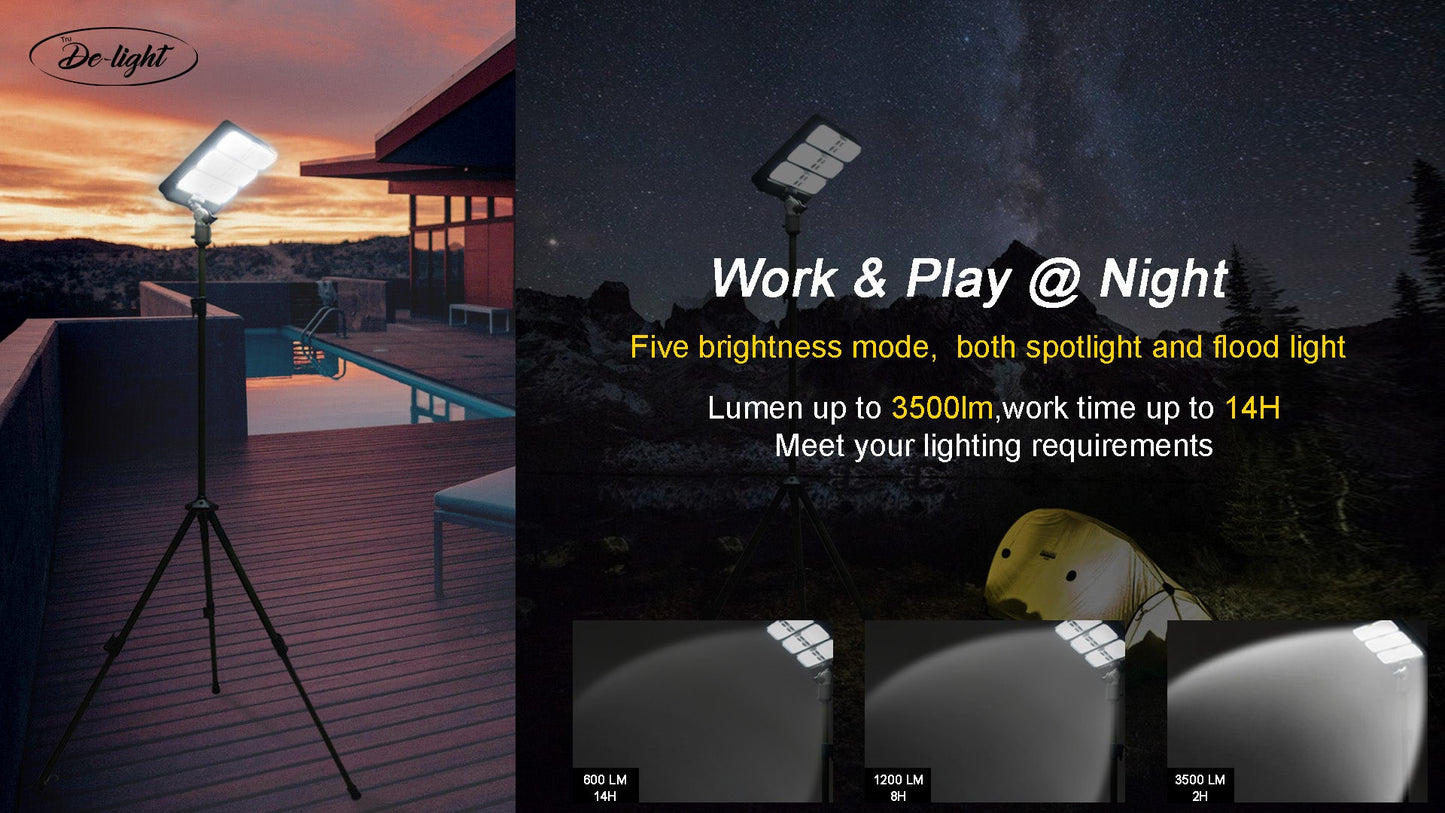 TRU De-LIGHT WORK&PLAY AT NIGHT Multi-Configuration, Solar, LED High Lumen, Flood-Light (3450 Lumen Total)