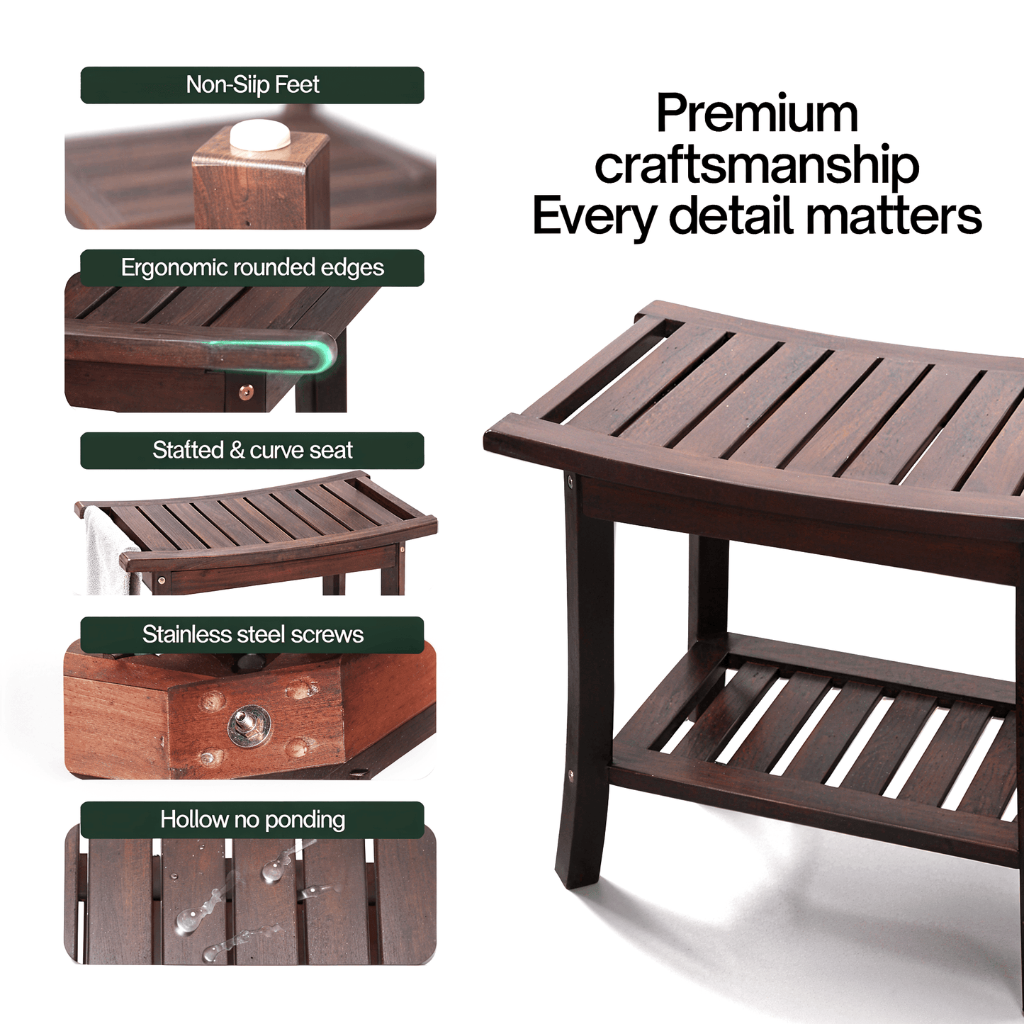 Tranquillo Wood Shower Bench, Shower Stool Wood