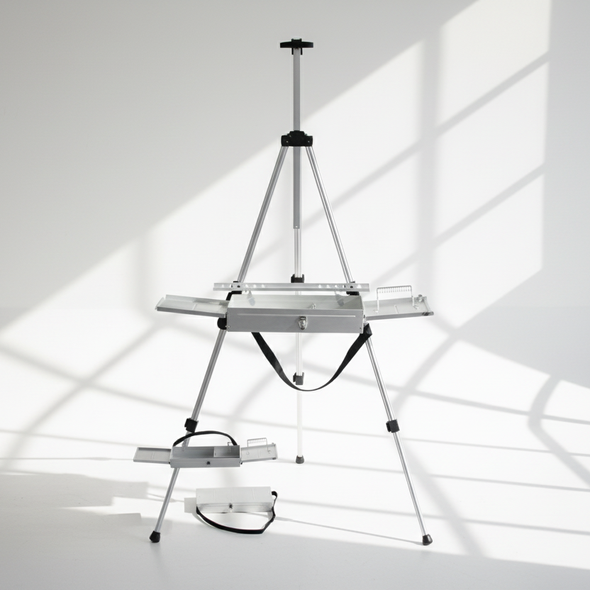 Lightweight Detachable Metal Easel Box and Tripod Easel with Brush Holder