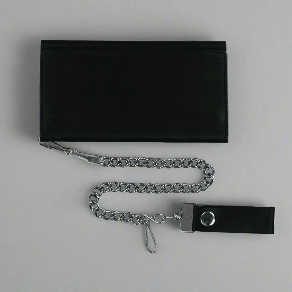 Open Road Men's Chain Trifold Leather Wallet