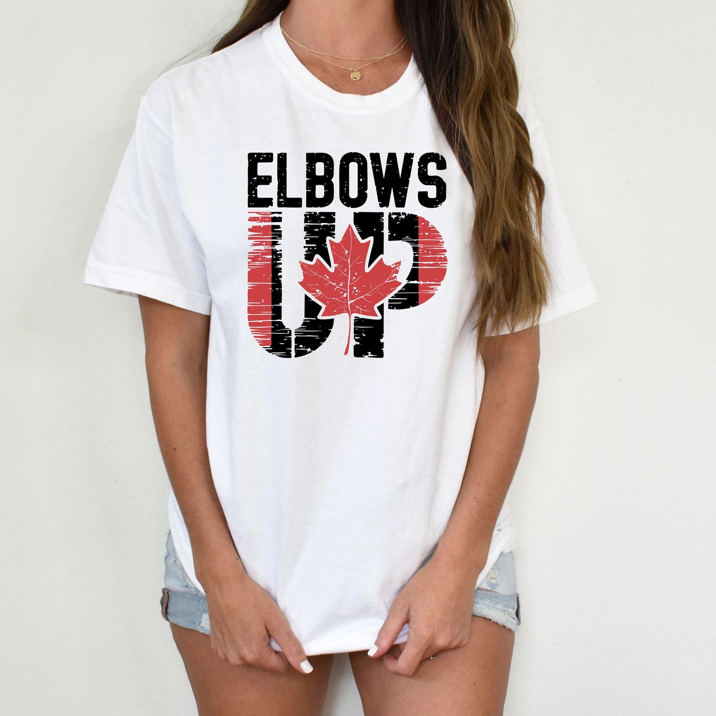 T-Shirt Elbows Up Canada Maple Leaf Vintage Distressed