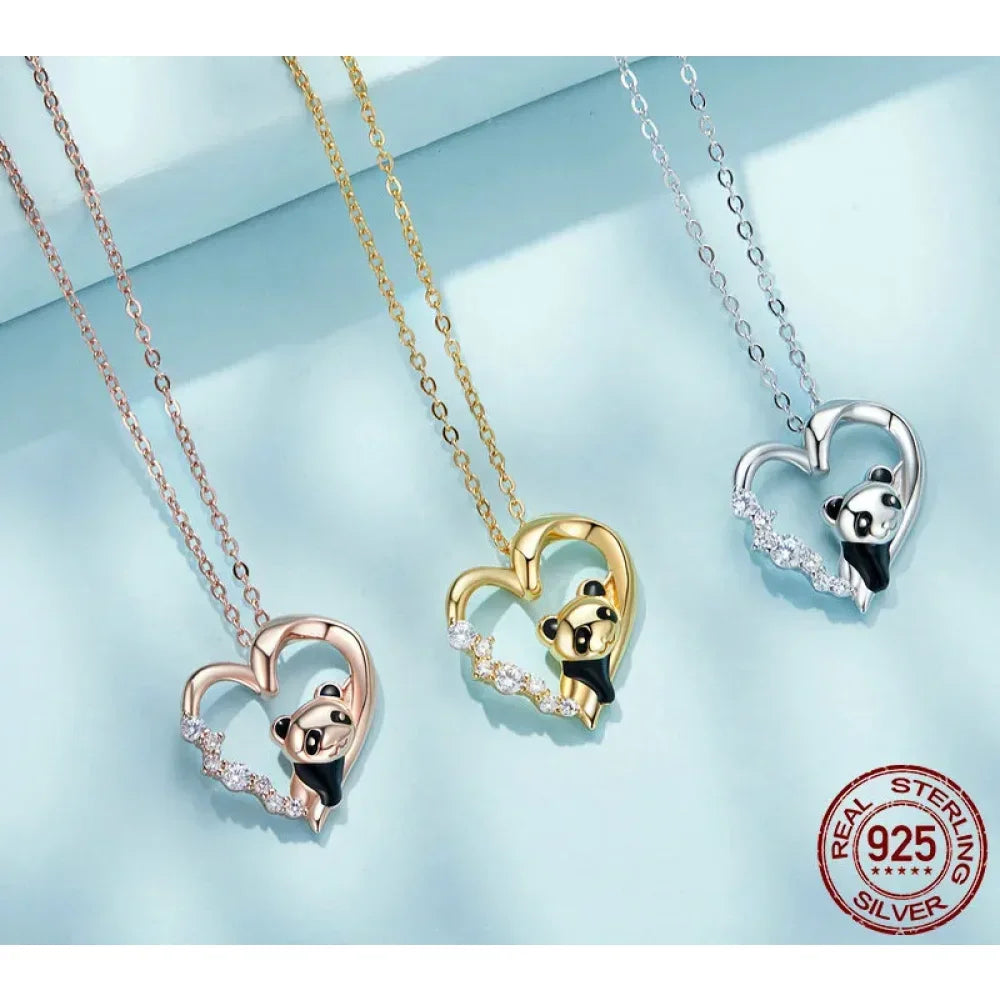 925 Sterling Silver Baby Panda Crystal Necklace | Enamel Cute Animal Charm Chain Link | Women'S Gift - 17.71'' Scn453