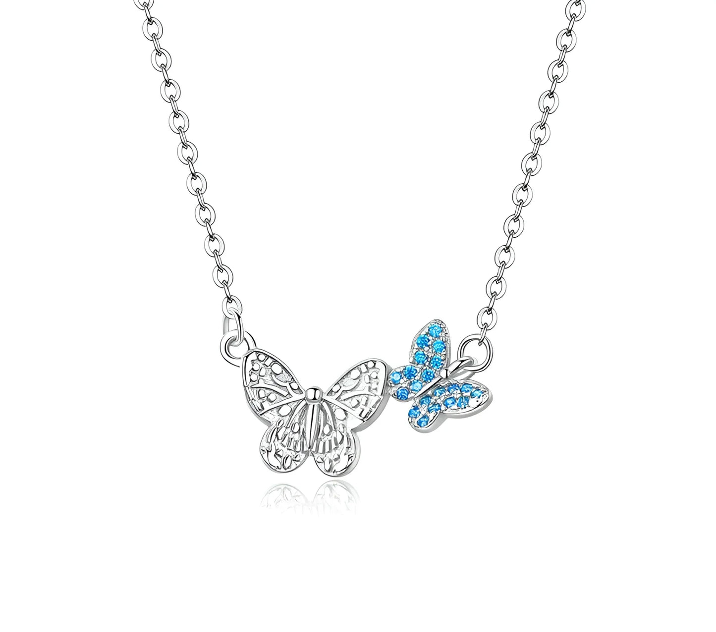 Soar with Style: Blue Zircon Korean Style Sterling Silver Butterfly Necklace