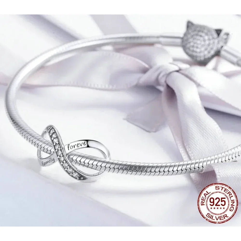 925 Sterling Silver Clear 5A Crystal Collection Family Heart X-Shape Charm Beads for Charm Bracelet & Necklace Pendant