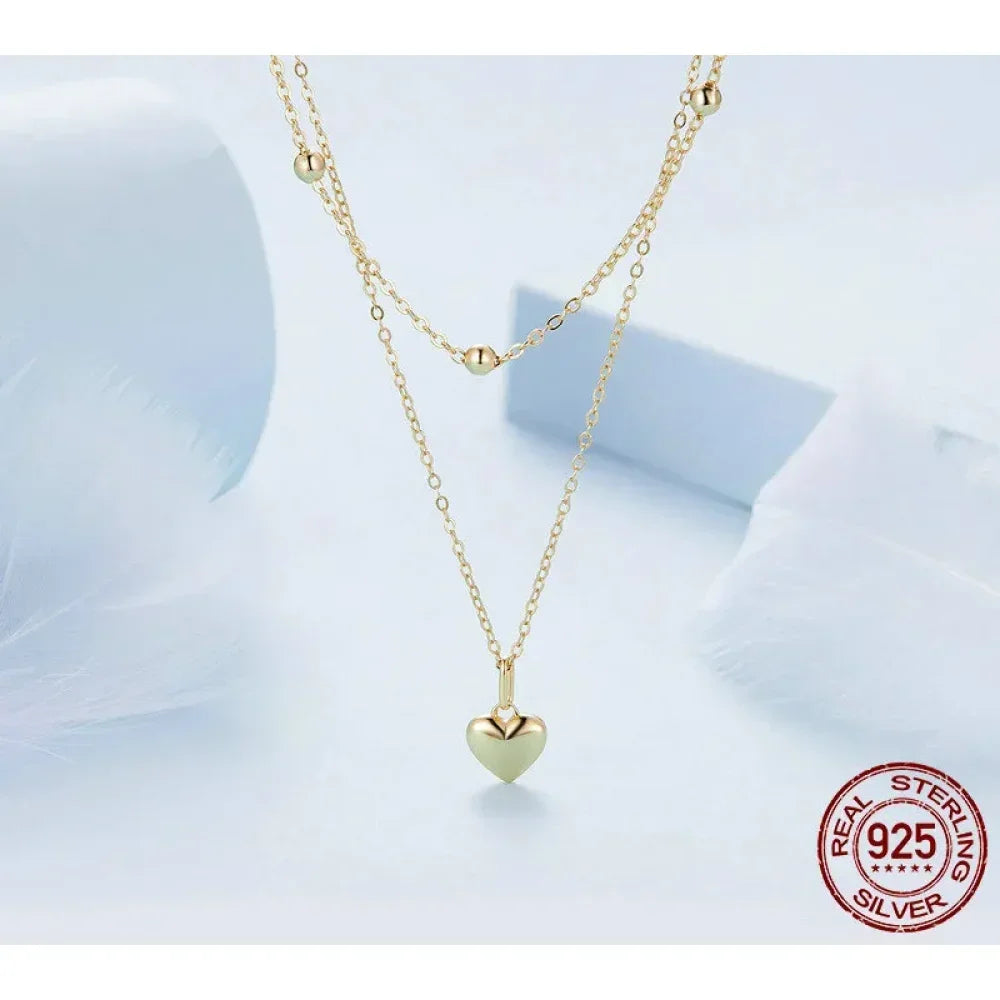 925 Sterling Silver Heart Pendant Necklace - Elegant Double Layer Choker For Women - Bsn168