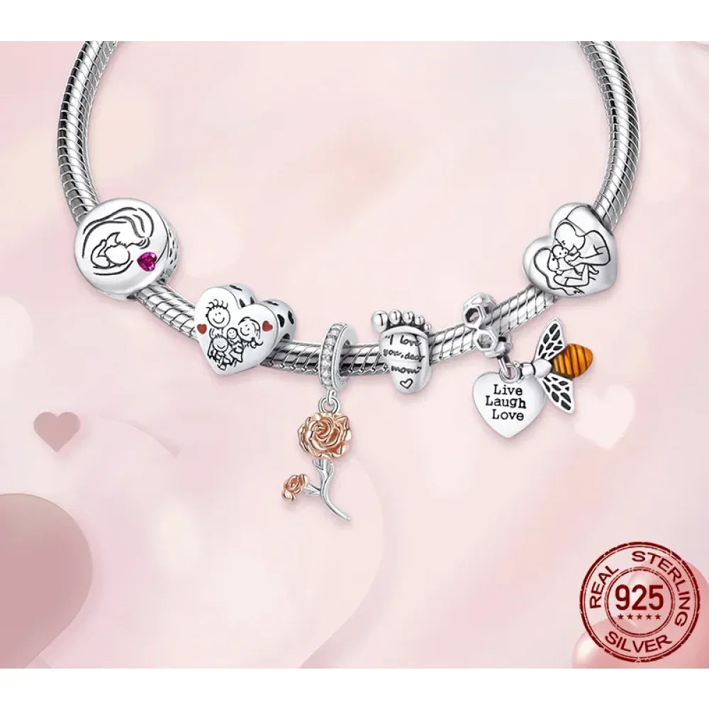 925 Sterling Silver Maternal Love Charm Diy - Touching Baby Feet Pendant For Bracelet