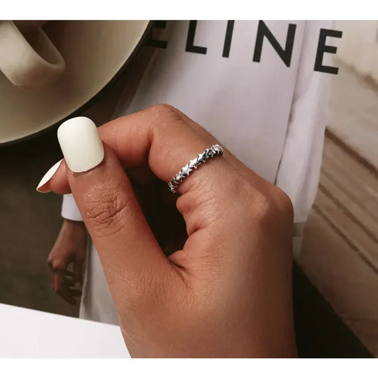 925 Sterling Silver Star & Heart Band Ring