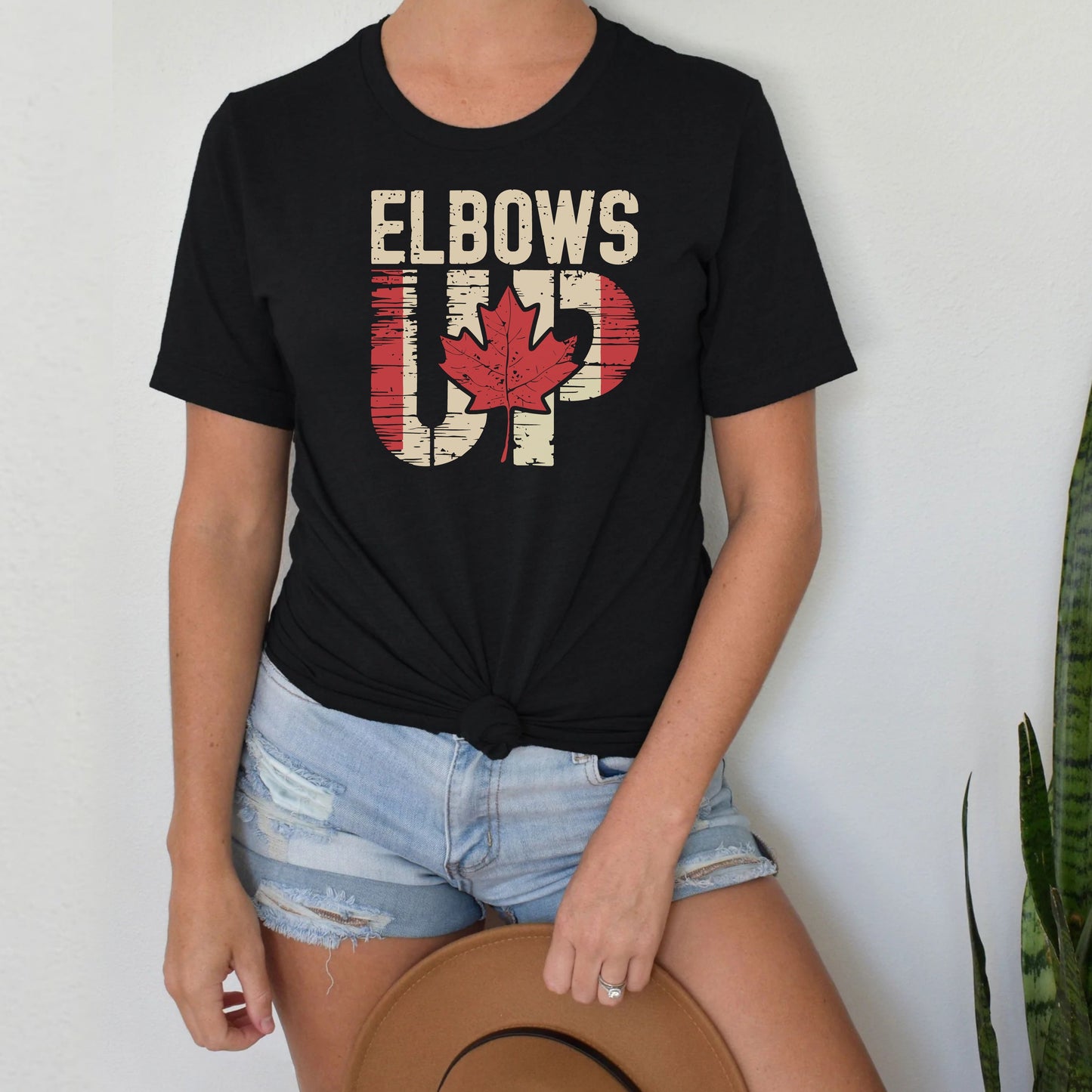 T-Shirt Elbows Up Canada Maple Leaf Vintage Distressed