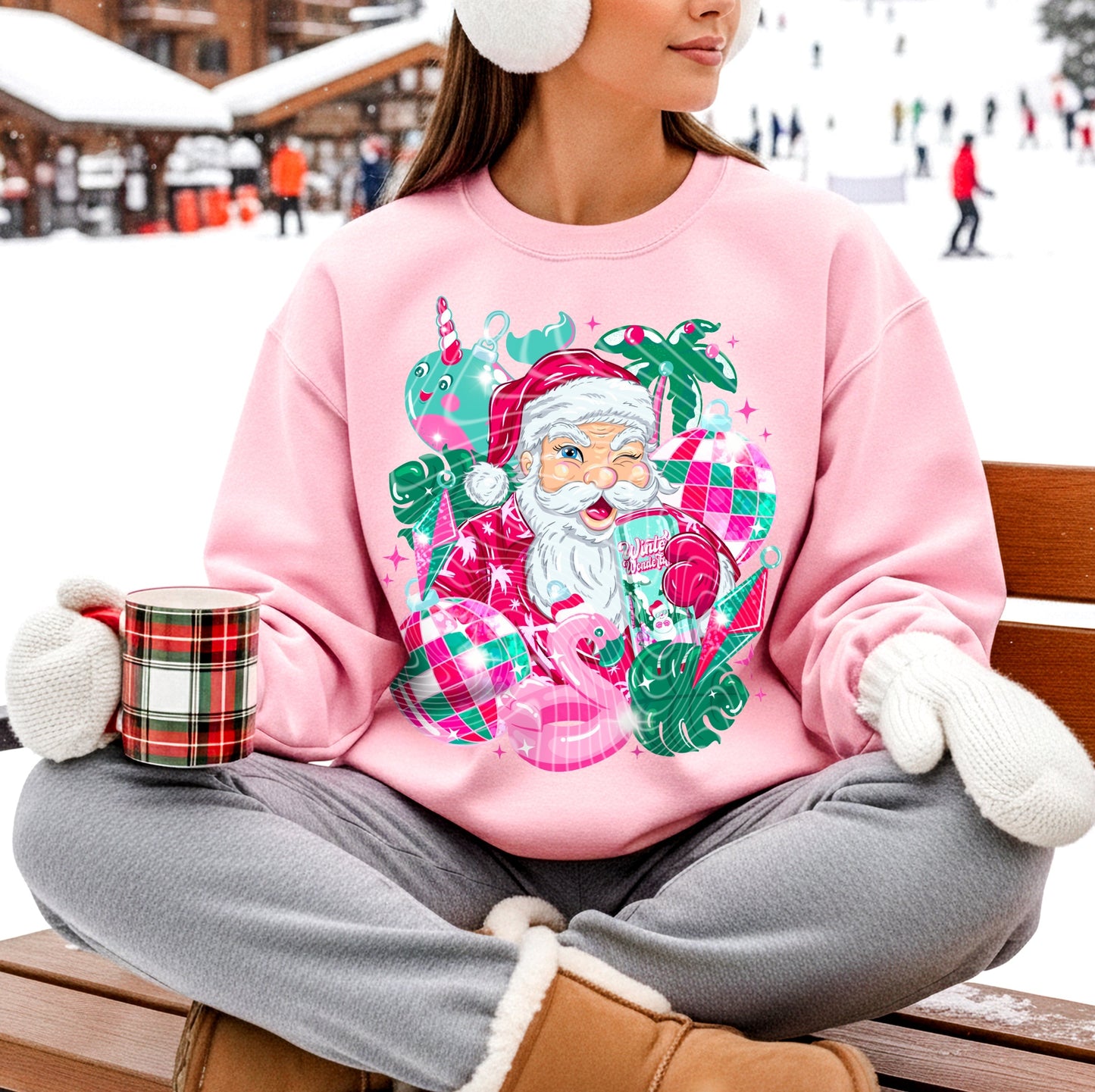 Sweatshirt Or Hoodie Winking Santa Tropical Christmas Print