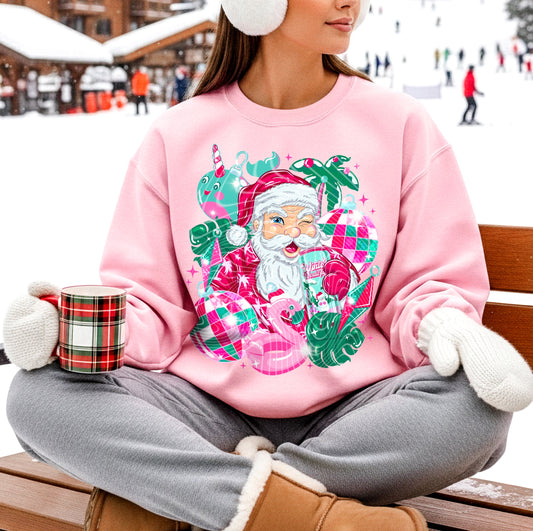 Sweatshirt Or Hoodie Winking Santa Tropical Christmas Print