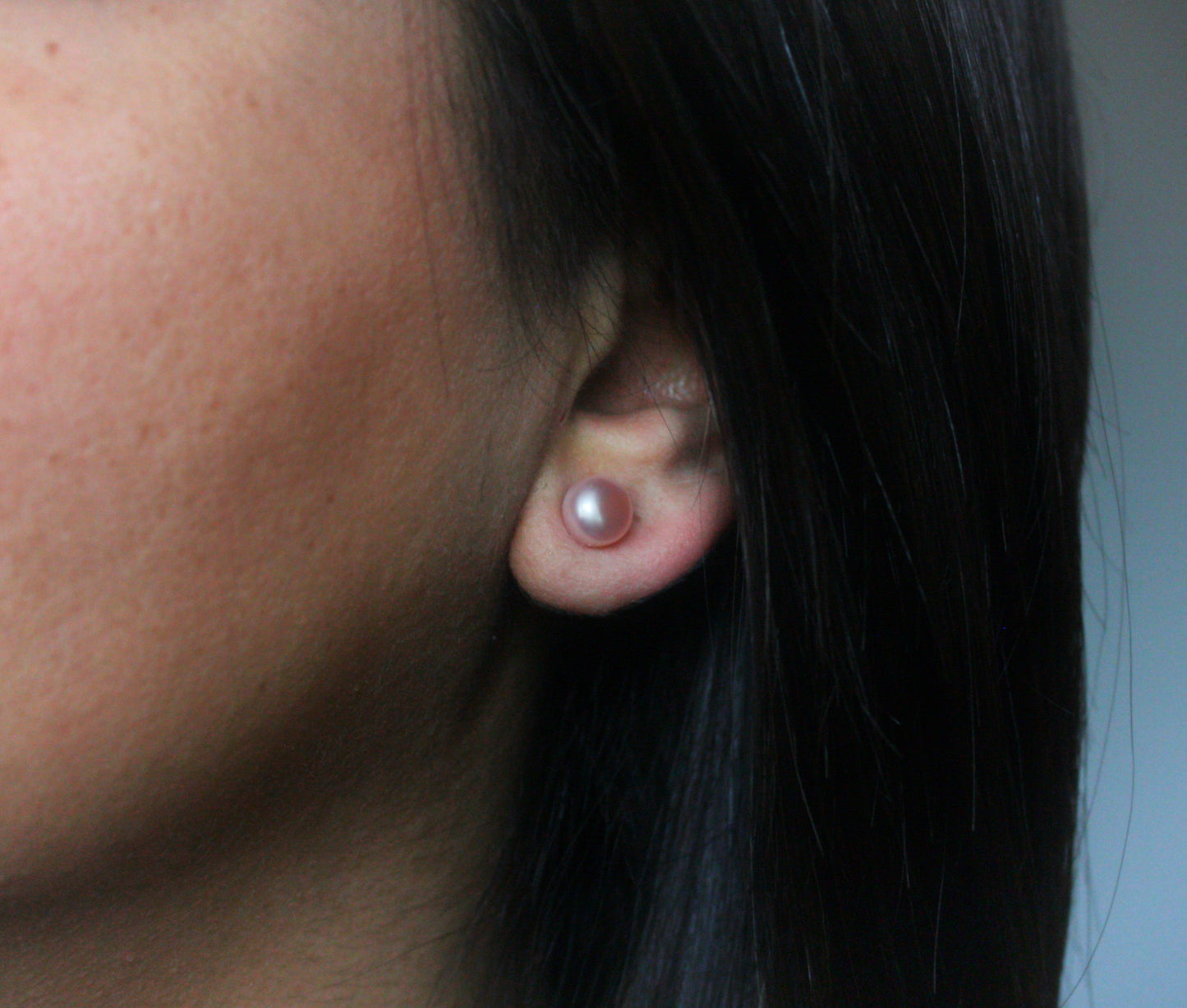 Peach Pink Pearl Stud Earrings 8mm