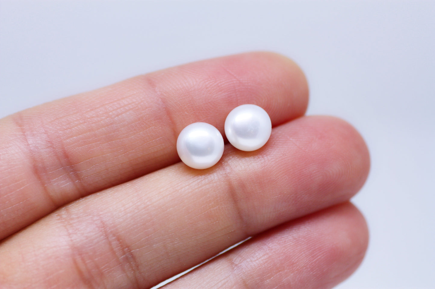 White Pearl Stud Earrings 7-7.5mm