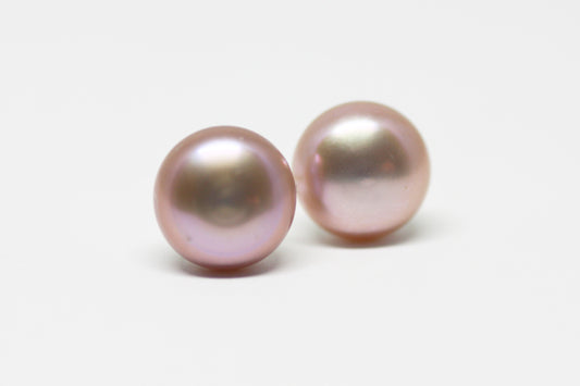 Light Mauve Pearl Stud Earrings 8mm