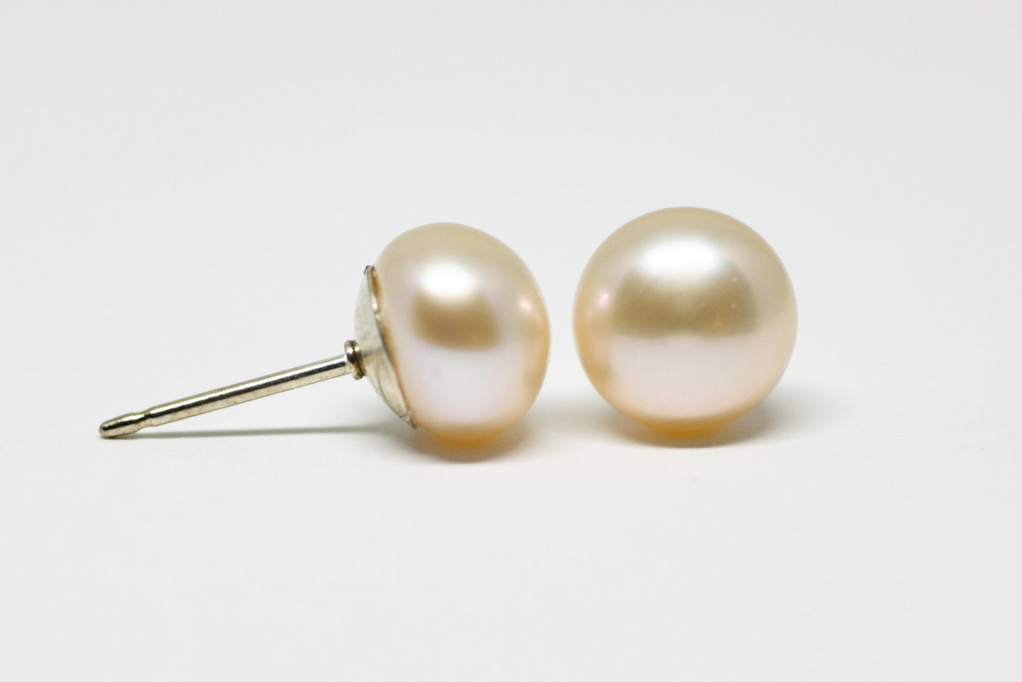 Peach Pink Pearl Stud Earrings 8mm