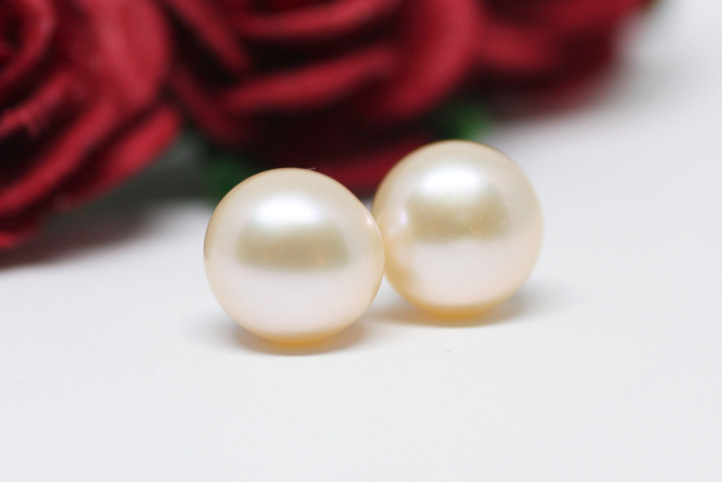 Peach Pink Pearl Stud Earrings 8mm
