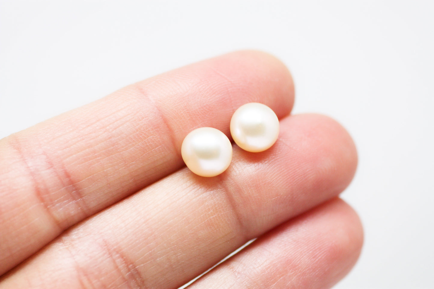 Peach Pink Pearl Stud Earrings 8mm