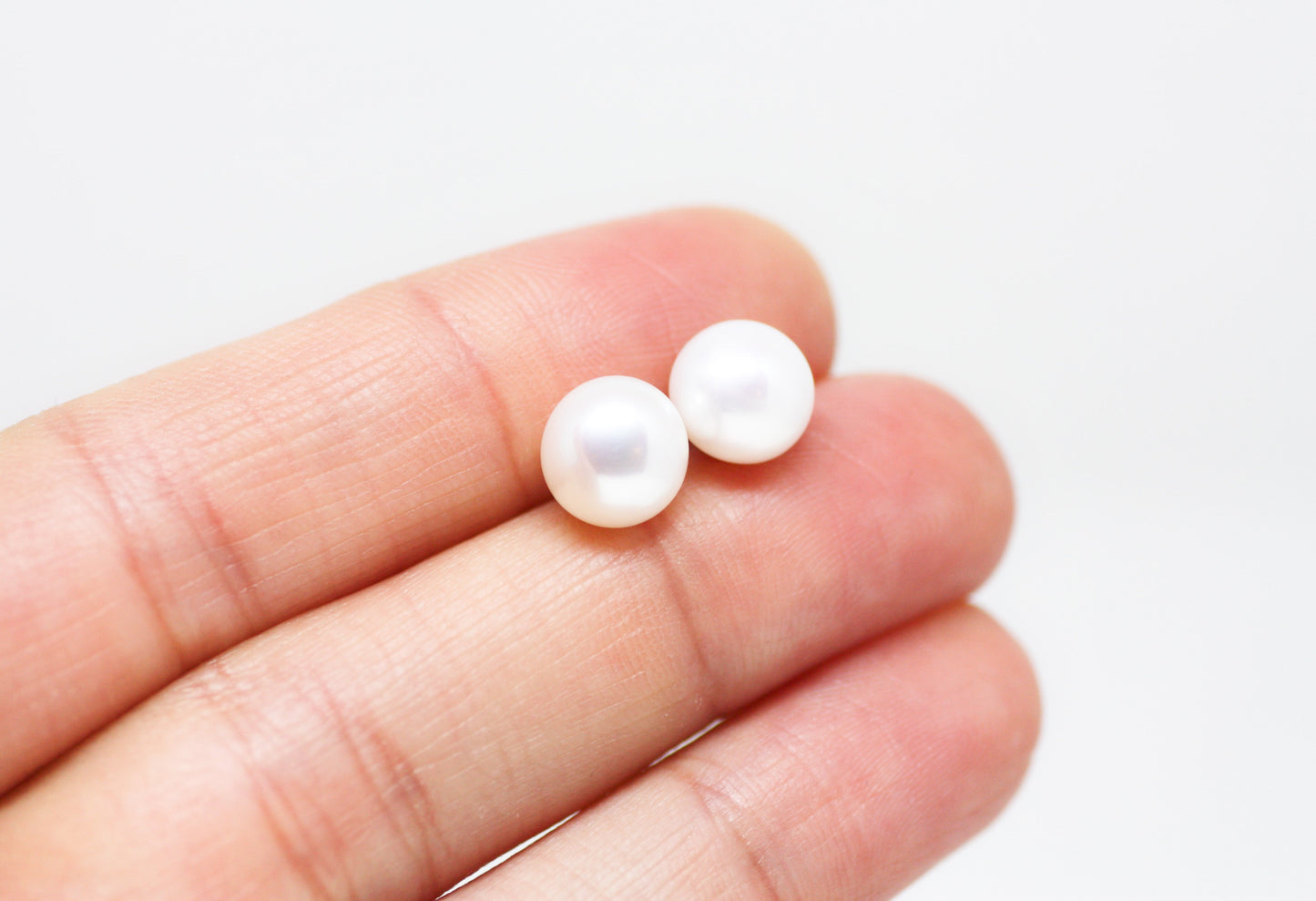 White Pearl Stud Earrings 8mm