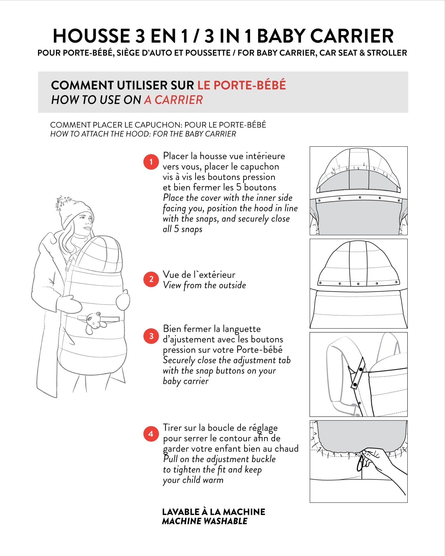 3-In-1 Multifunction Cover For Car Seat, Stroller, And Baby Carrier In Black