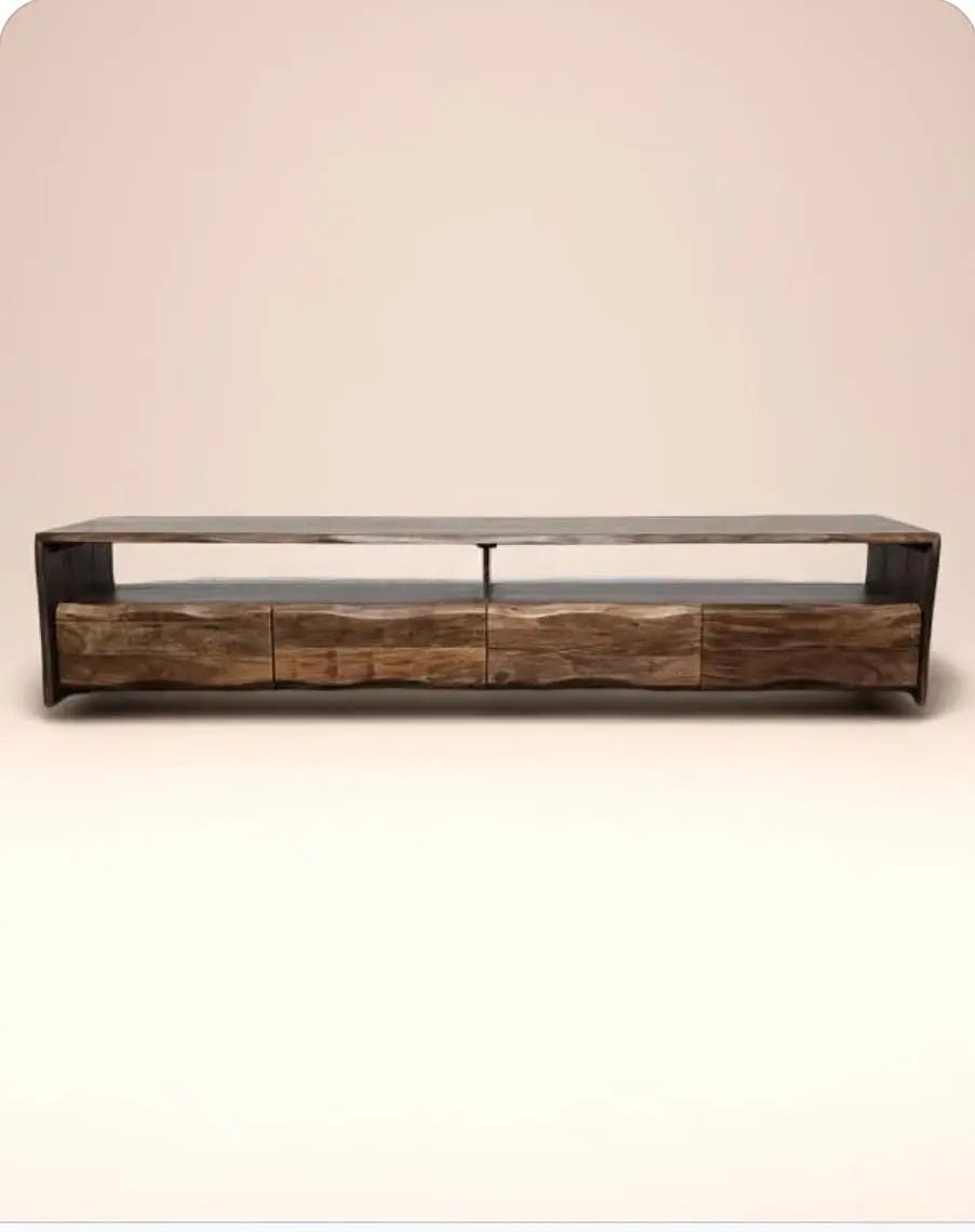 Meuble télé en bois d'Acacia Live Edge (Walnut) avec 4 tiroirs