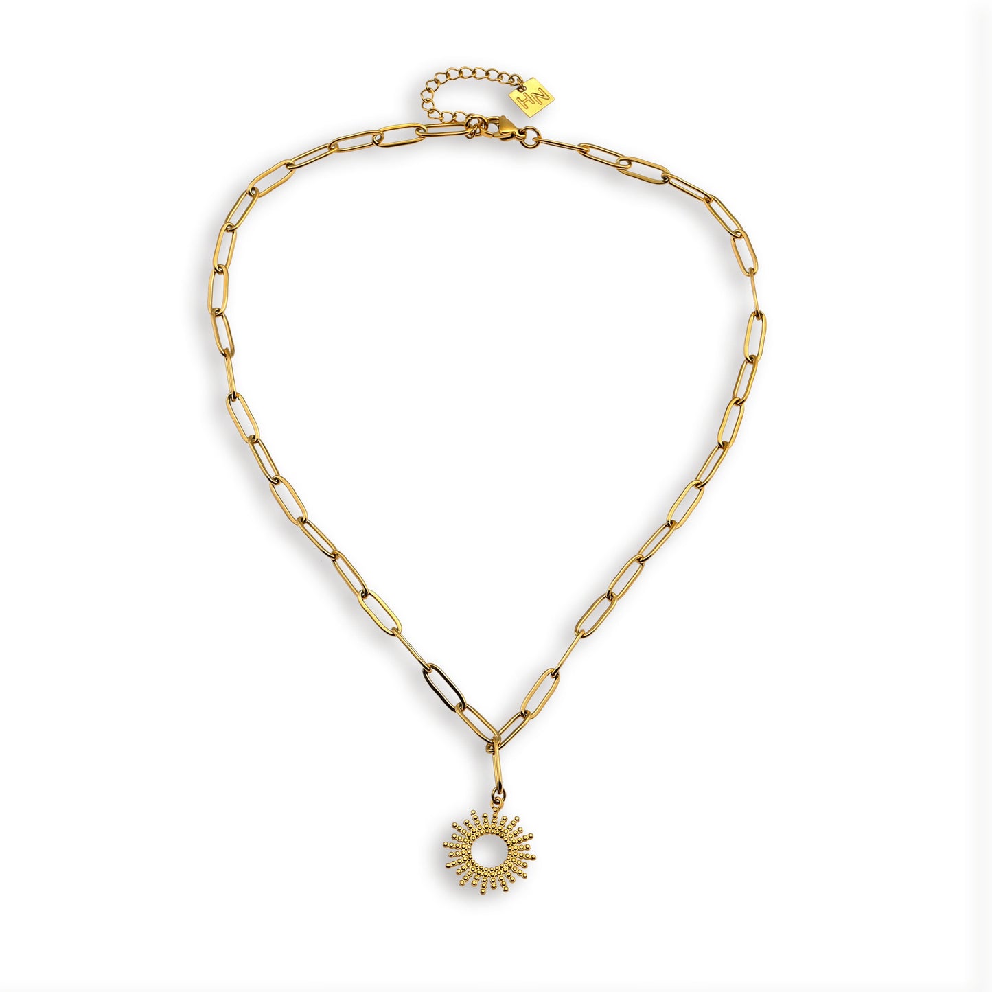 Style ABIGAIL: Contemporary Link Chain Necklace with Ornate Star Burst Pendant